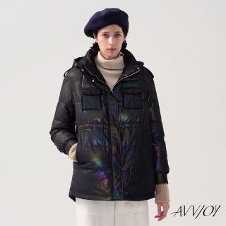 【AVVJOY 艾薇卓爾】亮澤中長版羽絨外套(外套 大衣 麵包服 連帽外套 羽絨外套 長版羽絨外套 CLA0414OW)