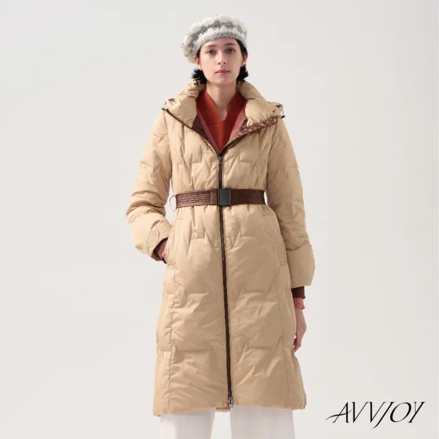 【AVVJOY 艾薇卓爾】長版菱格羽絨外套(外套 大衣 麵包服  連帽外套 羽絨外套 長版羽絨外套 CLA0405OW)