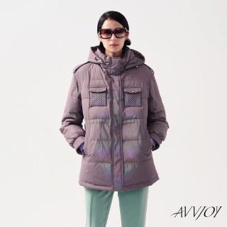 【AVVJOY 艾薇卓爾】亮澤中長版羽絨外套(外套 大衣 麵包服 連帽外套 羽絨外套 長版羽絨外套 CLA0414OW)
