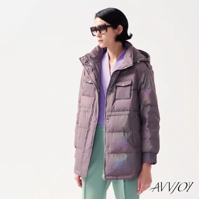 【AVVJOY 艾薇卓爾】亮澤中長版羽絨外套(外套 大衣 麵包服  連帽外套 羽絨外套 長版羽絨外套 CLA0414OW)