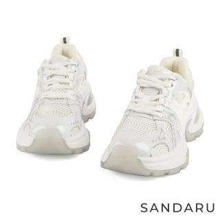 【SANDARU 山打努】老爹鞋 真皮拼接透氣網綁帶休閒鞋(白)