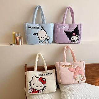 【SANRIO 三麗鷗】羽絨布可愛大頭像造型大容量手提袋單肩手提托特包-酷洛米/美樂蒂/帕洽狗/凱蒂