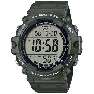 【CASIO 卡西歐】AE-1500WHX-3A 軍綠野戰型男電子錶(100米防水 大錶徑5.13公分)