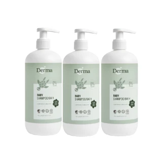 【Derma 丹麥德瑪】寶寶有機水嫩洗髮沐浴露家庭號 500ml*3入組(嬰幼兒/不流淚配方/三合一)