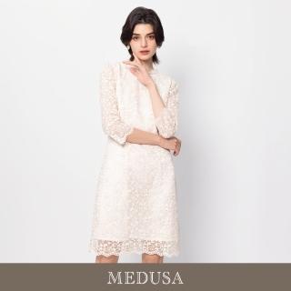 【MEDUSA 曼度莎】現貨-金色描邊米白蕾絲小禮服（M-XL）｜禮服洋裝 媽媽禮服 媽媽洋裝(501-32406)