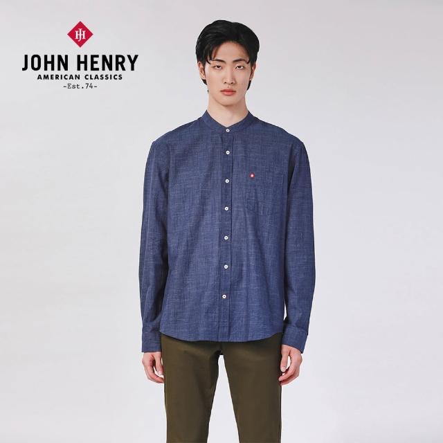 【JOHN HENRY】中山領牛仔長袖襯衫-深藍