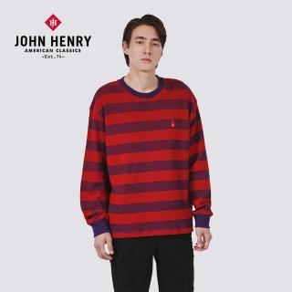 【JOHN HENRY】圓領橫條紋針織衫-紅色