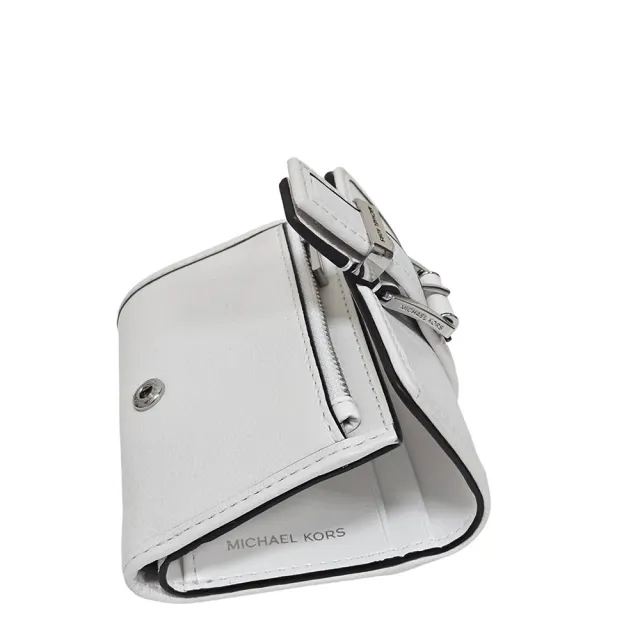 【Michael Kors】MK Colby專櫃款皮革束帶三折短夾 白色/黃色(贈原廠紙袋紙盒七夕情人節)