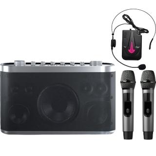 【大聲公】大聲公震將型重低音無線式多功能行動音箱-音響-喇叭(二手持+耳麥組)
