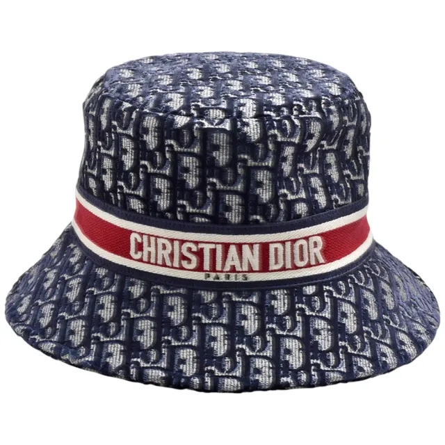 【Dior 迪奧】經典品牌LOGO刺繡Oblique緹花天鵝絨漁夫帽(藍色15DOB923X134-502)