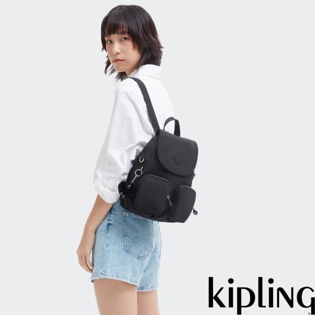 【KIPLING官方旗艦館】午夜星空黑掀蓋後背包-FIREFLY UP