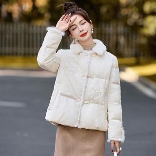 【BRIGA MEIQIN9668】BRIGA MEIQIN9668設計師款中國風刺繡提花小香風盤扣白鴨絨羽絨外套(MEIQIN9668)