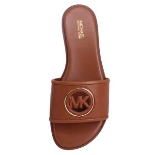 【Michael Kors】DEANNA系列 全皮革 簍空平底涼鞋 / 拖鞋(焦糖)