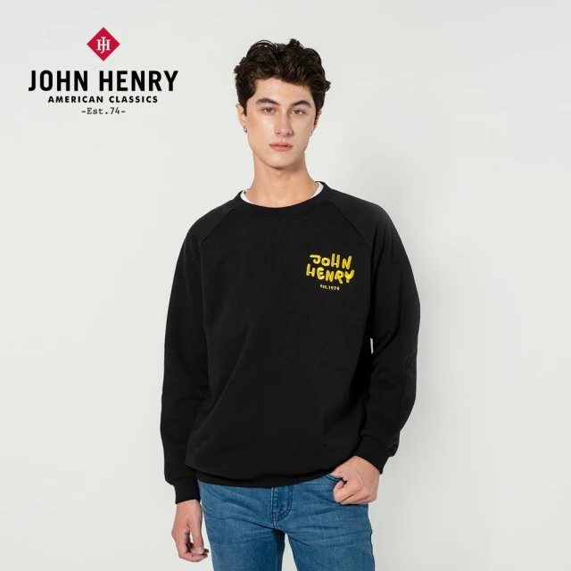 JOHN HENRY LOGO刺繡大學T-黑色