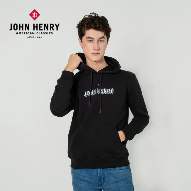 JOHN HENRY 彩色刺繡口袋連帽T恤-黑色