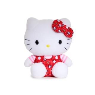 【小禮堂】Sanrio 三麗鷗 Hello Kitty 絨毛玩偶娃娃 S - 50週年 紅格紋滿版款(平輸品)