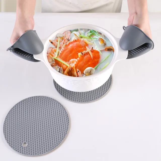 【PUSH!】餐廳廚房用品矽膠隔熱手套6件套烤箱加厚手套微波爐耐高溫廚房隔熱手套蜂窩墊手夾(隔熱手套D322)