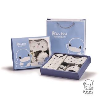 【KU.KU. 酷咕鴨】夢想氣球懶人包巾彌月禮盒7件組(藍/粉)