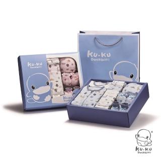 【KU.KU. 酷咕鴨】北歐迷境森林懶人包巾豪華彌月禮盒16件組(藍/粉)