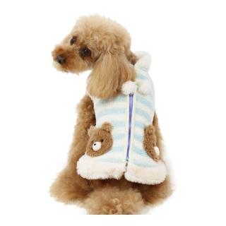 【PET PARADISE】寵物衣服-保暖後背開背心 橫條紋小熊 藍(DS)