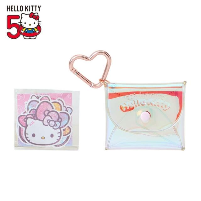 【小禮堂】Sanrio 三麗鷗 Hello Kitty 貼紙組附扣式收納包 - 50週年The Fashionable Ribbons(平輸品)