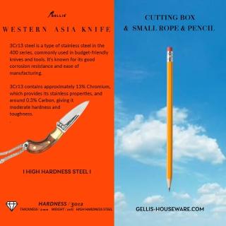 【GELLIS 鵲利仕】WESTERN ASIA古西亞佩刀黃彩木彎柄狩獵款便攜掛飾割繩削筆開箱小刀(多功能設計刀款)