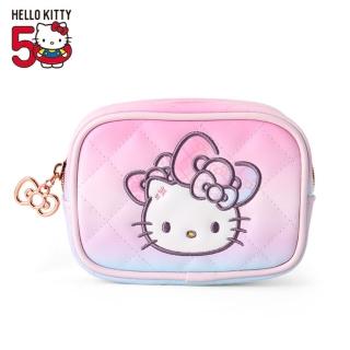 【小禮堂】Sanrio 三麗鷗 Hello Kitty 皮質拉鍊收納包 - 50週年The Fashionable Ribbons(平輸品
