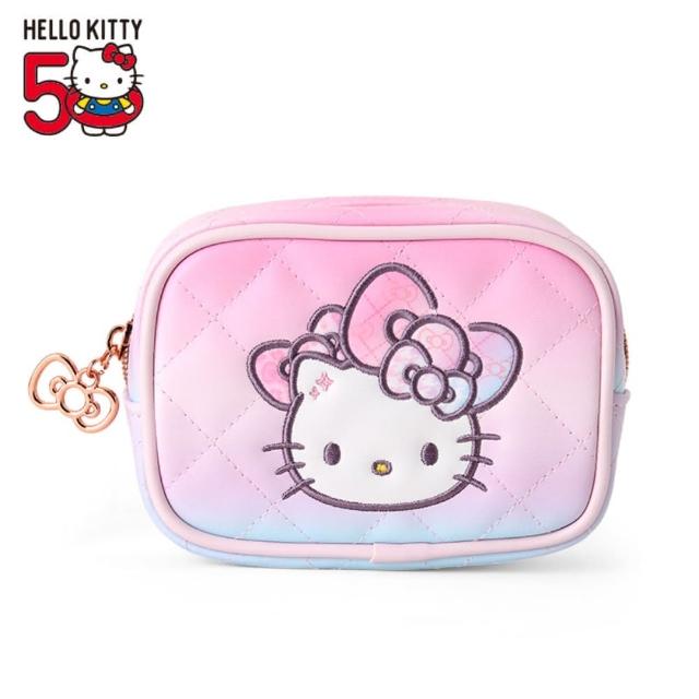 【小禮堂】Sanrio 三麗鷗 Hello Kitty 皮質拉鍊收納包 - 50週年The Fashionable Ribbons(平輸品)