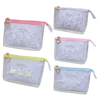 【小禮堂】Sanrio 三麗鷗 透明雙層化妝包 - 坐姿款 Kitty 美樂蒂 酷洛米 布丁狗 大耳狗(平輸品)