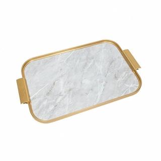 【Kaymet】長方託盤 40x28cm 金邊+淺灰大理石(英國 倫敦 工藝 細緻 優雅 女王御用)