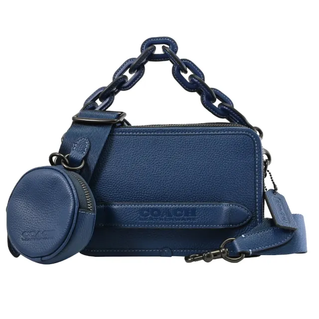【COACH】Charter 經典LOGO多功能雙層二合一零錢包手提包兩用包(藍)