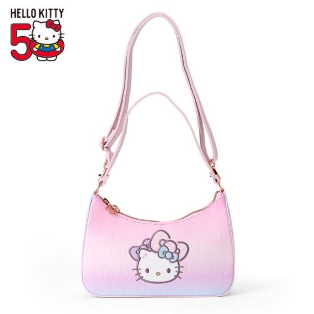 【小禮堂】母親節禮物 Sanrio 三麗鷗 Hello Kitty 皮質兩用肩背包 - 50週年The Fashionable Ribbons(平輸品