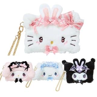【小禮堂】Sanrio 三麗鷗 絨毛大臉卡套 - 緞帶風格 Kitty 美樂蒂 大耳狗 酷洛米(平輸品)