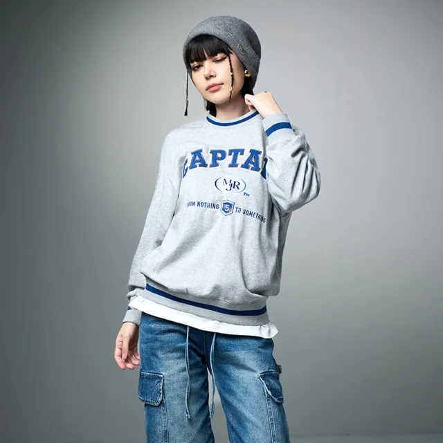 【MAJOR MADE】撞色線條CAPTAIN刺繡大學T(大學T/字母T/刺繡T)