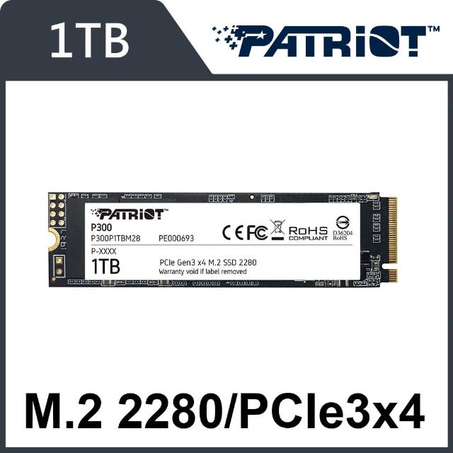 【PATRiOT 博帝】P300 M.2 2280 PCIe Gen3x4 1TB SSD固態硬碟