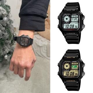 【CASIO 卡西歐】方形世界地圖電子錶(AE-1200WH)