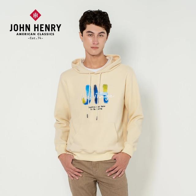 【JOHN HENRY】JH暈染印字連帽T恤-米色