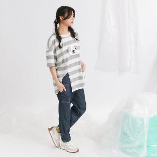 【Dailo】褲口仿腰頭設計造型九分褲(淺藍 深藍)