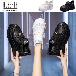 【Alberta】偏小 8cm厚底內增高 透氣 小白鞋 黑鞋 運動鞋 休閒鞋 2色
