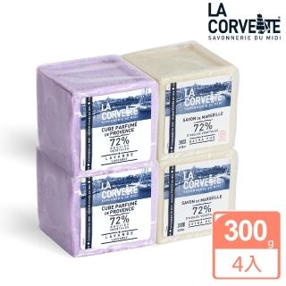 【La Corvette 法釩】經典馬賽皂300g 4入組(植物油x2+薰衣草x2)
