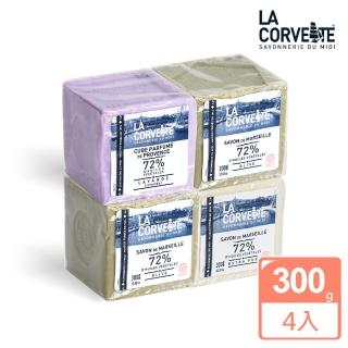 【La Corvette 法釩】經典馬賽皂300g 4入組(橄欖油x2+植物油x1+薰衣草x1)