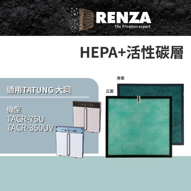 【RENZA】適用 TATUNG 大同 TACR-75U TACR-350UV 多重功能空氣清淨機(HEPA濾網+活性碳濾網 濾芯 濾心)