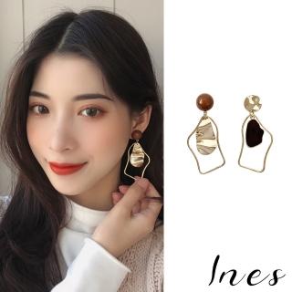 【INES】韓國設計歐美復古不對稱幾何金屬飾片夾式耳環(無耳洞耳環 耳夾 夾式耳環)