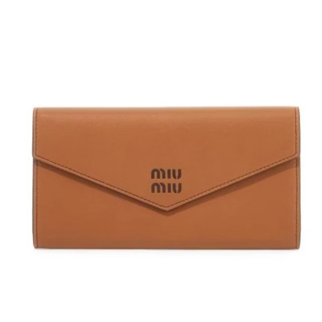 MIU MIU 小牛皮 棕色 信封長夾 錢包 掀蓋開合(佳節送禮首選)