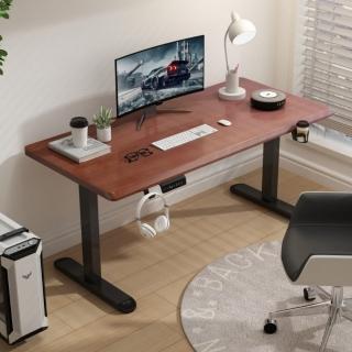 【MGSHOP】160CM 加厚橡膠木電動升降桌 電腦桌 辦公桌(雙機芯 加厚3CM款 D12)