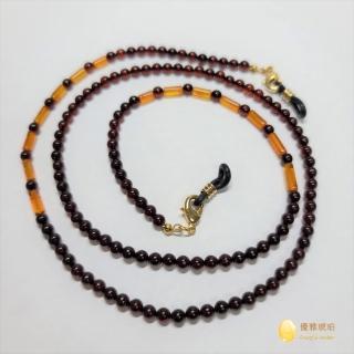 【優雅琥珀】來自波羅地海 口罩與眼鏡二用 琥珀掛鍊(紅珀圓珠及管狀干邑色琥珀)