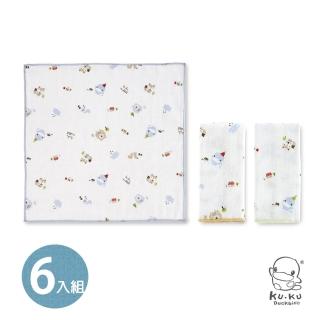 【KU.KU. 酷咕鴨】緹花紗布手帕6入組(多款任選)