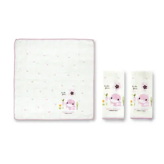 【KU.KU. 酷咕鴨】格子緹花紗布手帕3入(藍/粉)