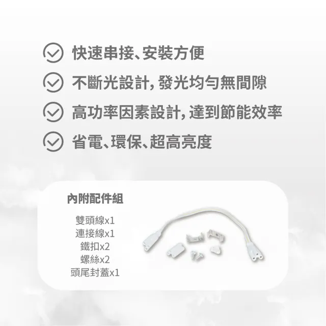 【青禾坊】歐奇OC 3孔T5 LED 4呎20W 串接燈 層板燈-4入(T5/3孔/串接燈/層板燈)