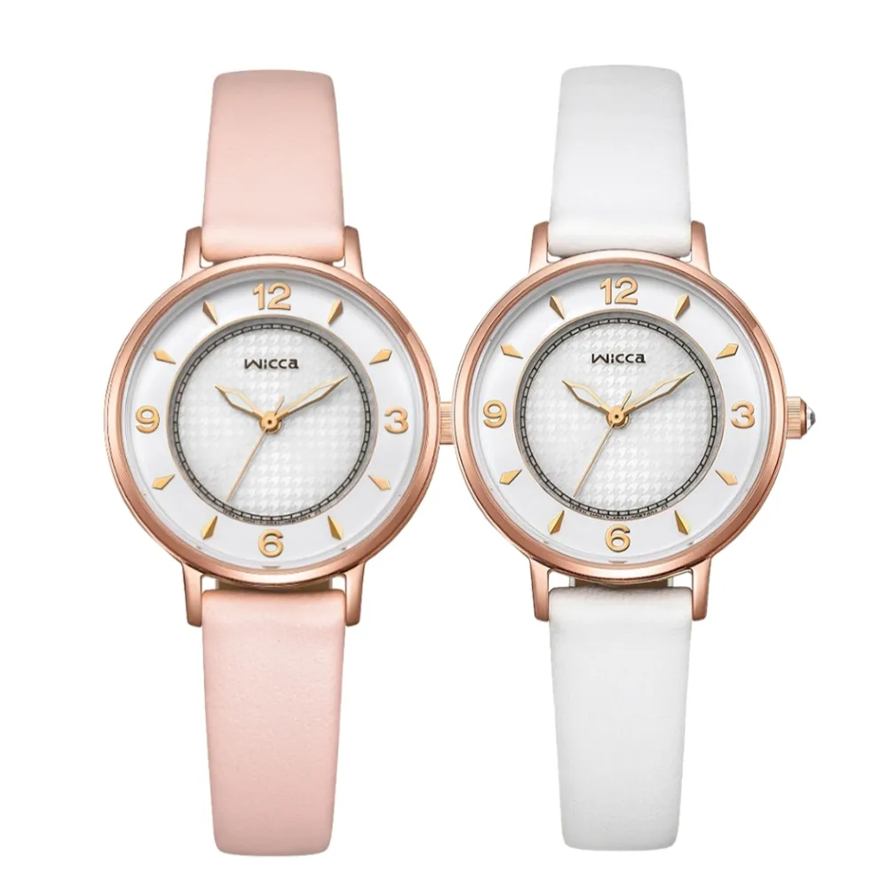【CITIZEN 星辰】Wicca 少女系列 千鳥格紋米蘭帶太陽能女錶-28.1mm(KP3-465-16)